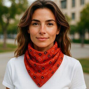 Scarf Geometric Neck Head  Silky Rich Colors Red Turquoise Vibrant 42" X 14"